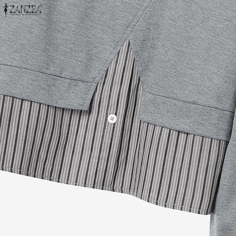 ZANZEA Women Long Sleeve Stripe Splice Blouse and Pants Casual Two Piece Suit Sets