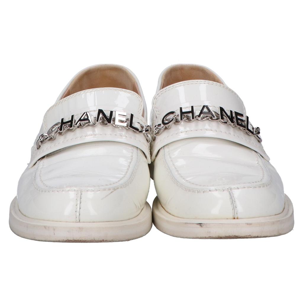 CHANEL G37430 Metal Logo Patent Leather Loafers shoes 37C whiteUsed