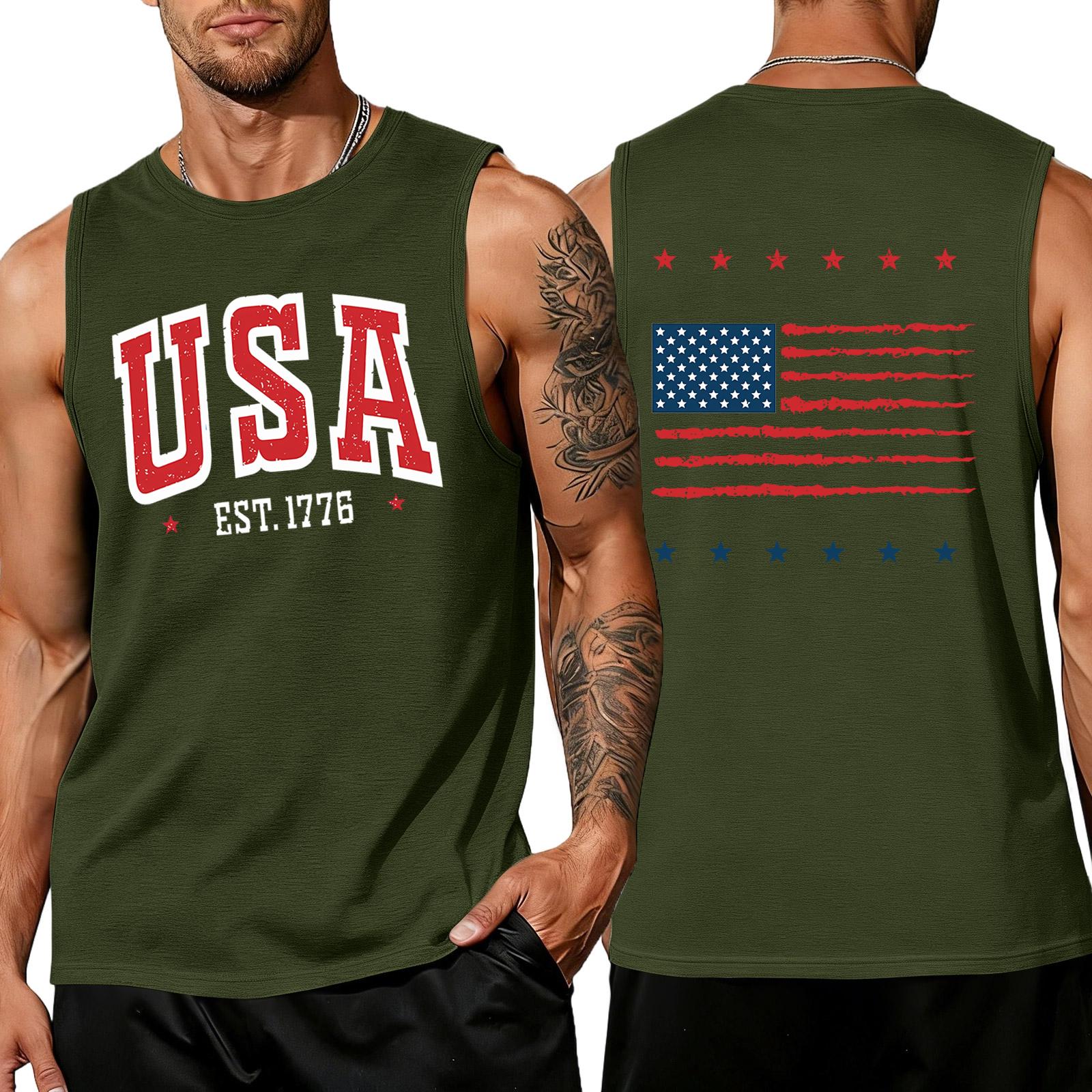America 250 Shirt Mens Patriotic Shirts USA EST 1776 Print Sleeveless Top Independence Day Shirts for Men Patriotic Shirts for Men L армия зеленый