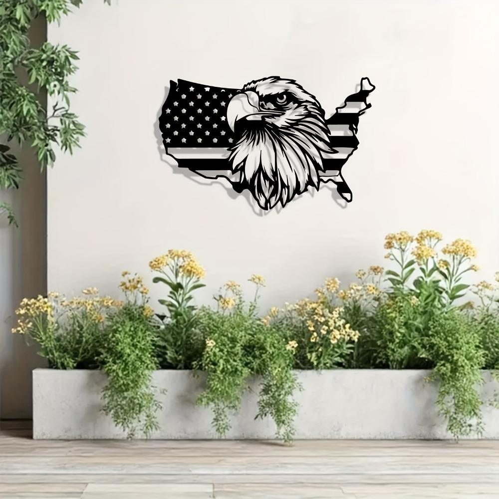 1pc USA Patriotic Metal Wall Art Sculpture, Weather Resistant Iron Indoor Outdoor Decor, Year Round Patriotic Gift