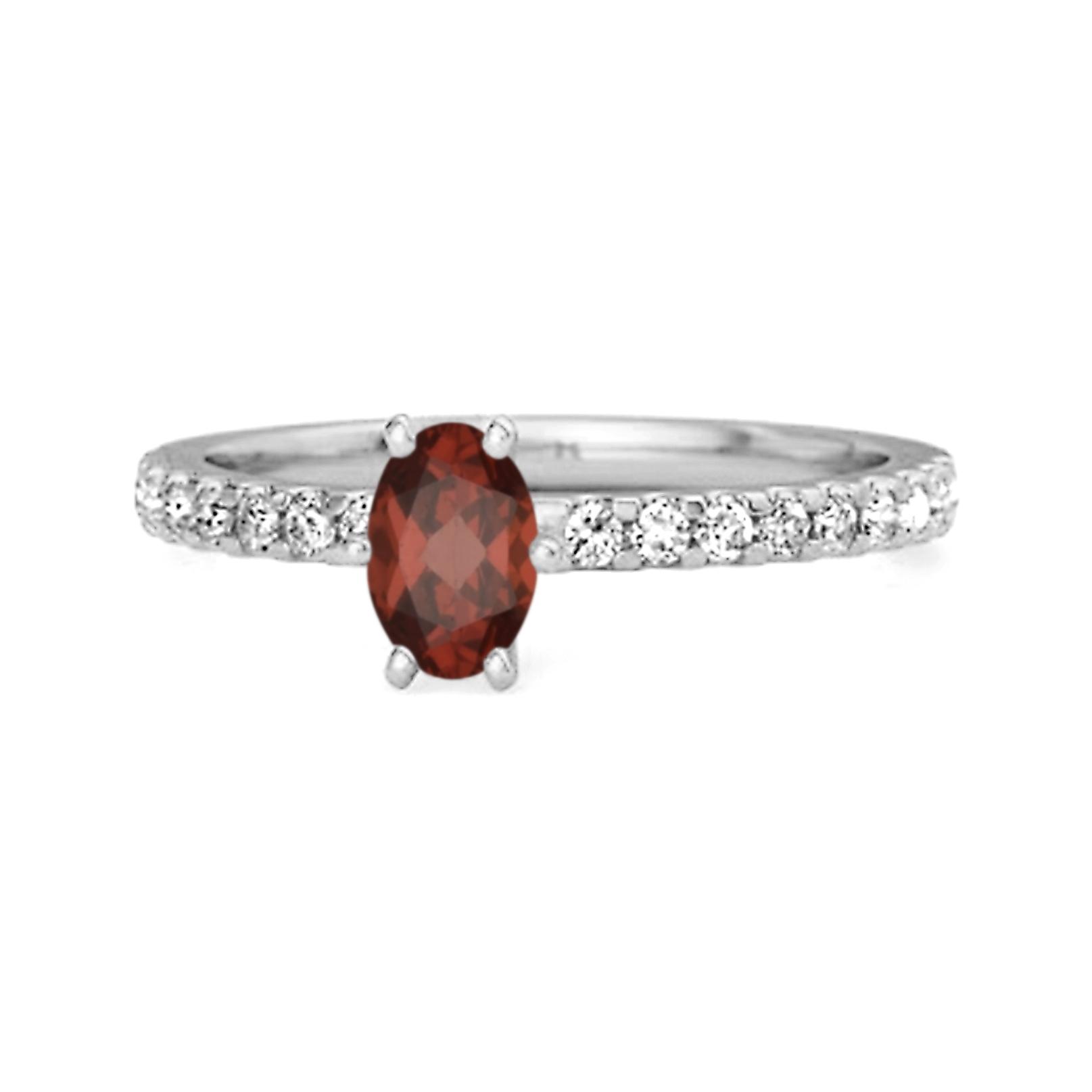 

Garnet Oval Solitaire Ring - 925 Sterling Silver 6 білий