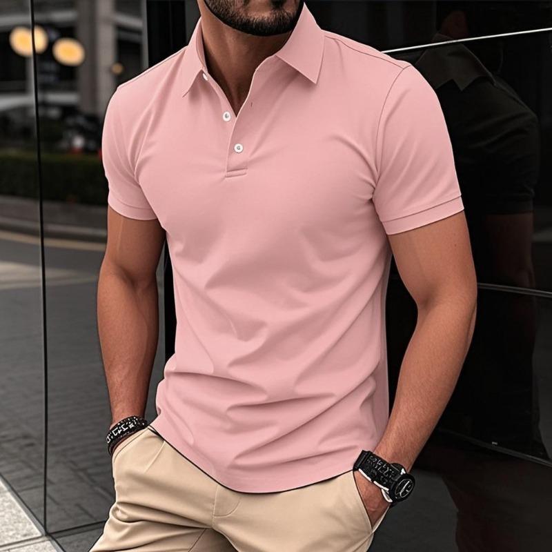 

Men s Fitted Short Sleeve Polo Shirt, Casual Button Placket Top, Slim Fit Collar Tee M