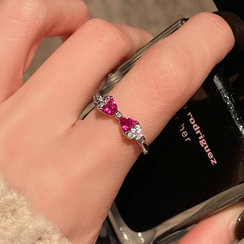 Explosive Zircon Red Zir*****Pen Ring Ring Love Niche Light Luxury High-End Sense Exquisite Elegant Accessories Women Adjustable opening