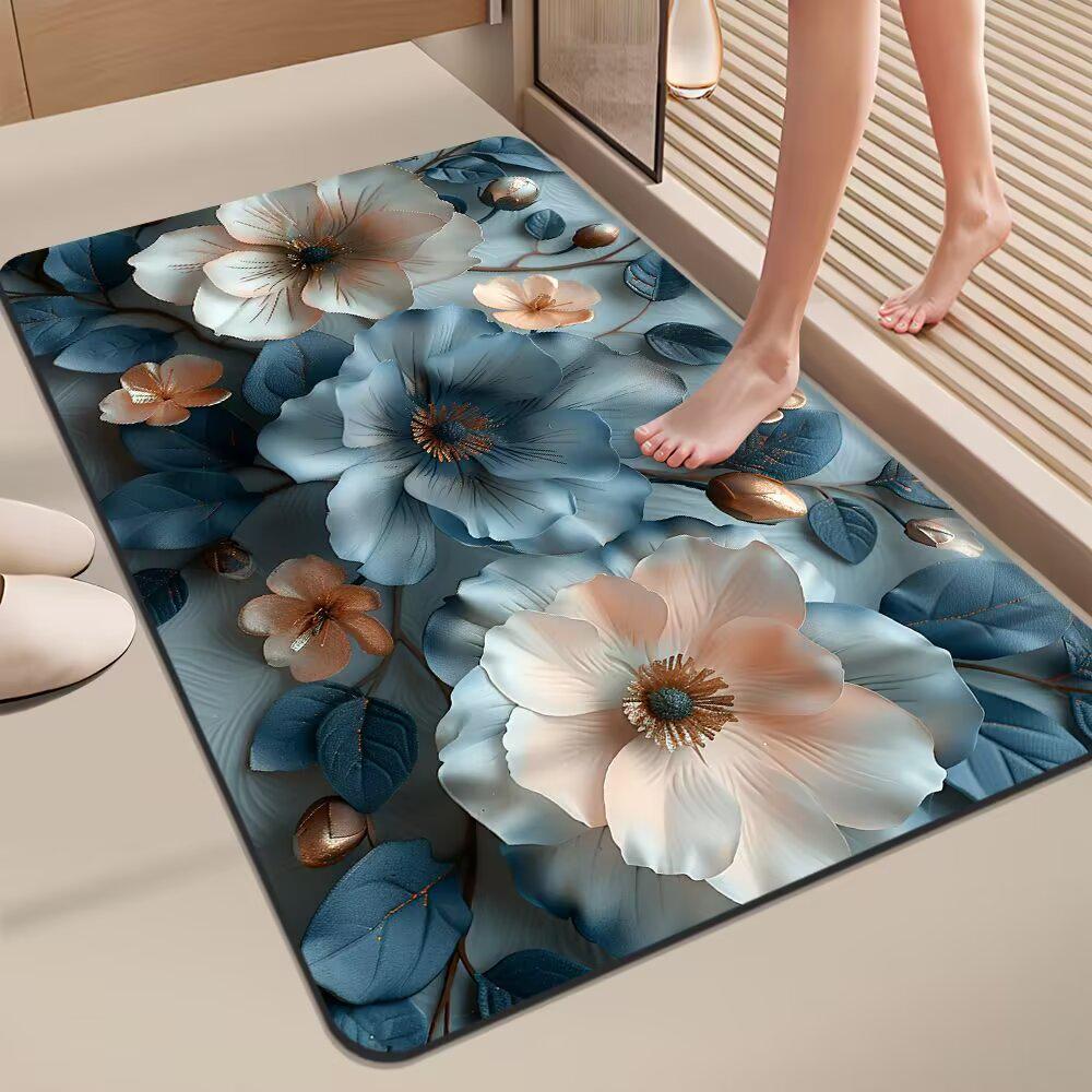 Floral Diatomaceous Earth Quick-Dry Non-Slip Bath Mat