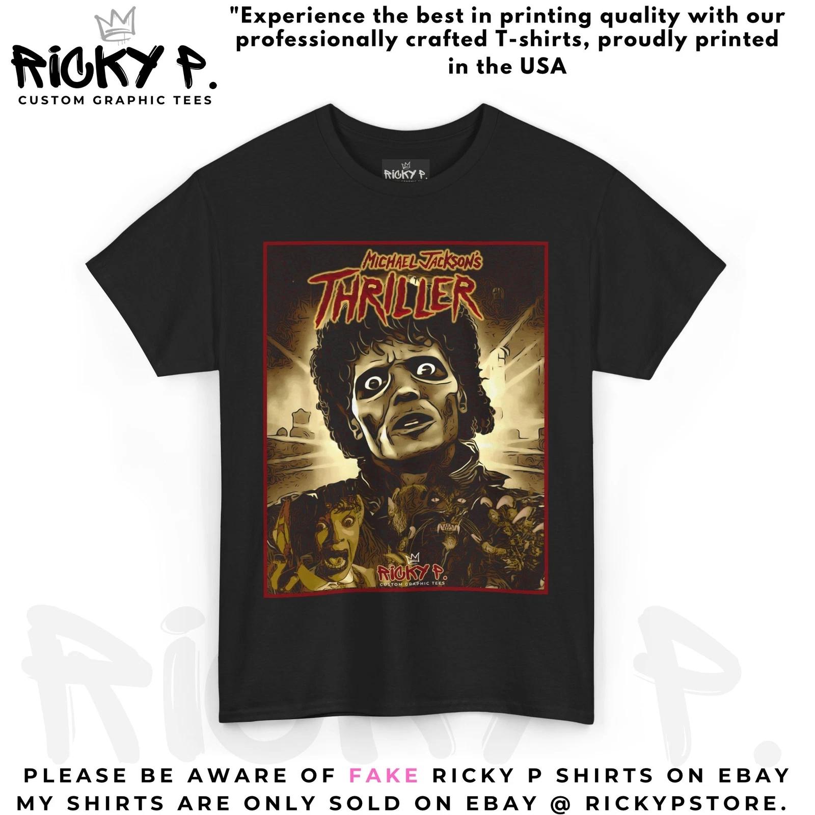 Michael Jackson Thriller MJ 100% Cotton T-shirt Mens Tees Top Unisex Heavy Cotton Tee L