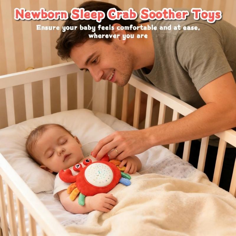 Kids White Noise Sound Machine with Baby Night Light Star Projector for Baby Sleepings Soother Crabs Plush Toy Gift