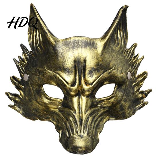 Wolfsmaske für Halloween Schwarz Gold Maske 3D PU-Schaum Mardi Gras Party Kostümzubehör Requisite Leichtes Cosplay Maskenball Kopfschmuck,