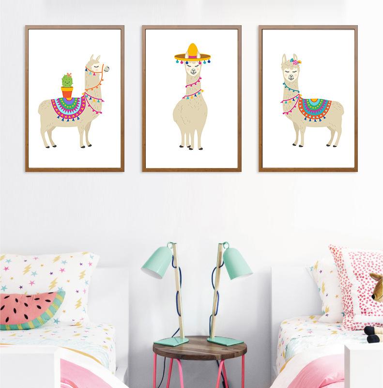 Cute Cartoon Animal Alpaca Camel Children Room Decorative Painting Home Bedroom Decorative Modern Oil Painting Wall Art Canvas