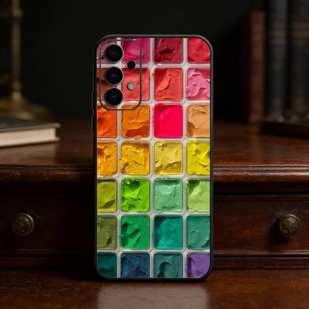 Watercolors Set Paint Palette Phone Case For Samsung S25,24,23,22,30,21,10,9,Ultra,Plus,Lite Soft Black Case