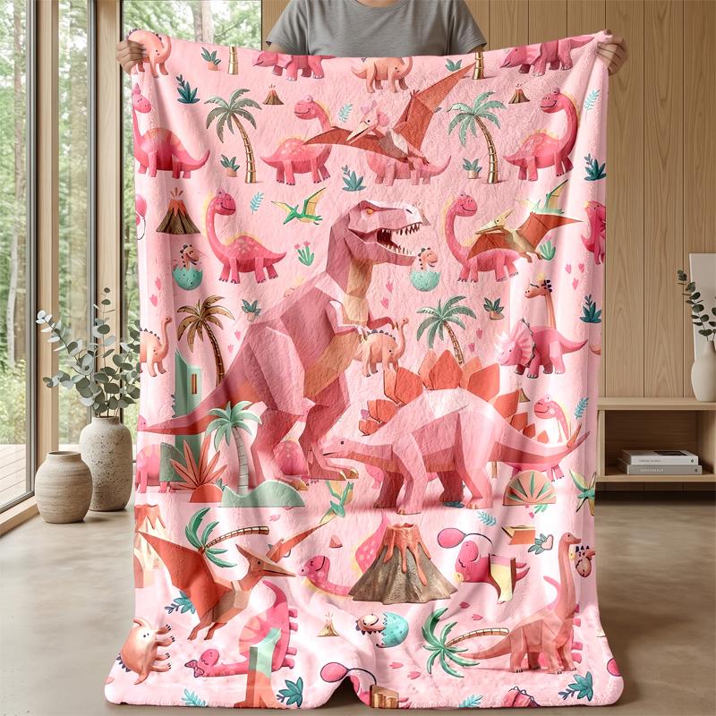 Pink Dinosaur Pattern Theme blanket Lightweight Warm Flannel Blanket Decorative Throw Blanket for Home Decoration