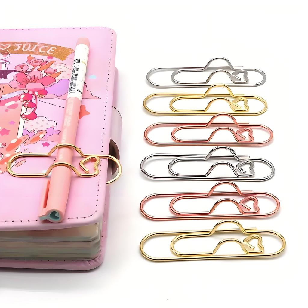 10pcs Stainless Steel Love Pen Clip Set - Multi-Color, Portable Pen Holder, Ideal for Office Use & Holiday Gifts