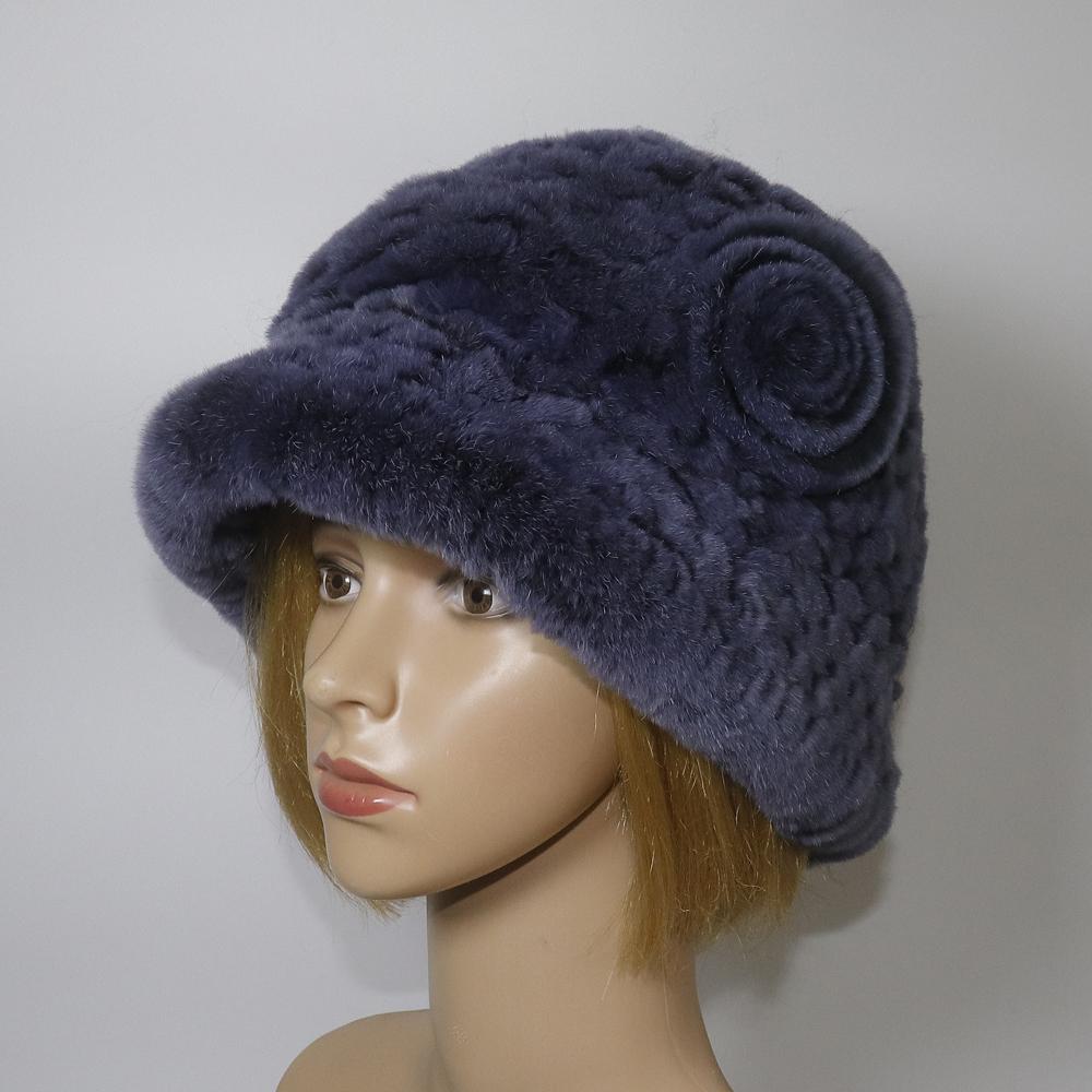 Winter Women Outdoor Knitted Real Rex Rabbit Fur Hat Natural Warm Fur Bucket Hats Girls Fashion Fluffy Real Rex Rabbit Fur Caps