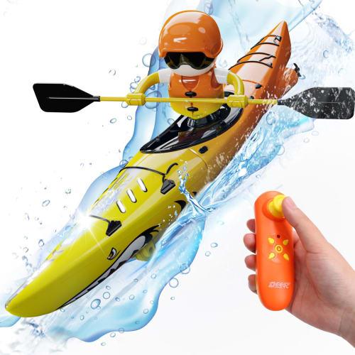 DEERC RC Boat, Kids' Toy, Waterproof Mini Remote Control Boat with Water Separation Sensor, Capsize Resistant, Speed ??Control, and Light for Indoor U