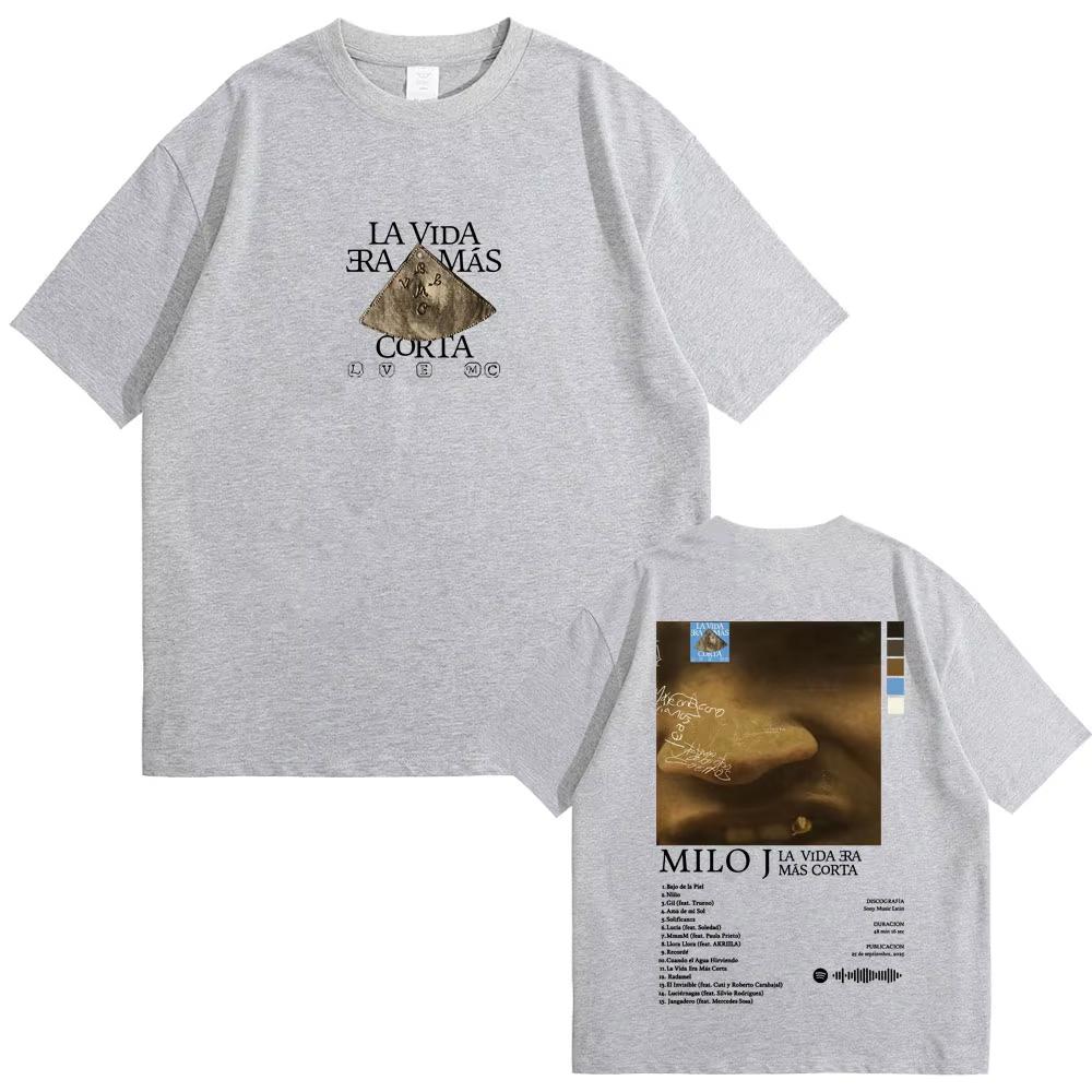 Rapper Milo J La Vida Era Mas Corta Album Graphic Tshirts Men Women Hip Hop Fashion Pop Music T Shirt Male Oversized Streetwear