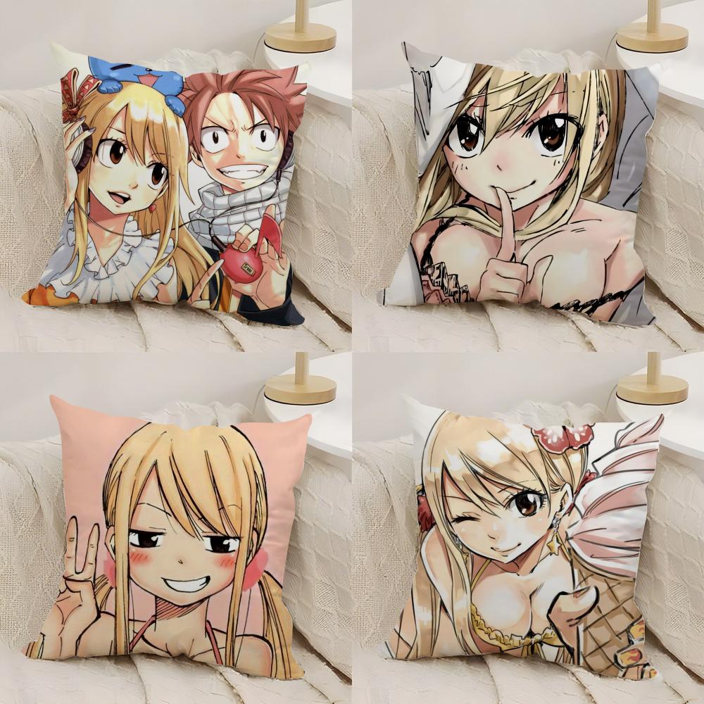 Anime Lucy H_Heartfilia Movie Cushion Cover Silky Short Plush Double-Sided Printed Pillow Case For Sofa All Seasons Home Decor