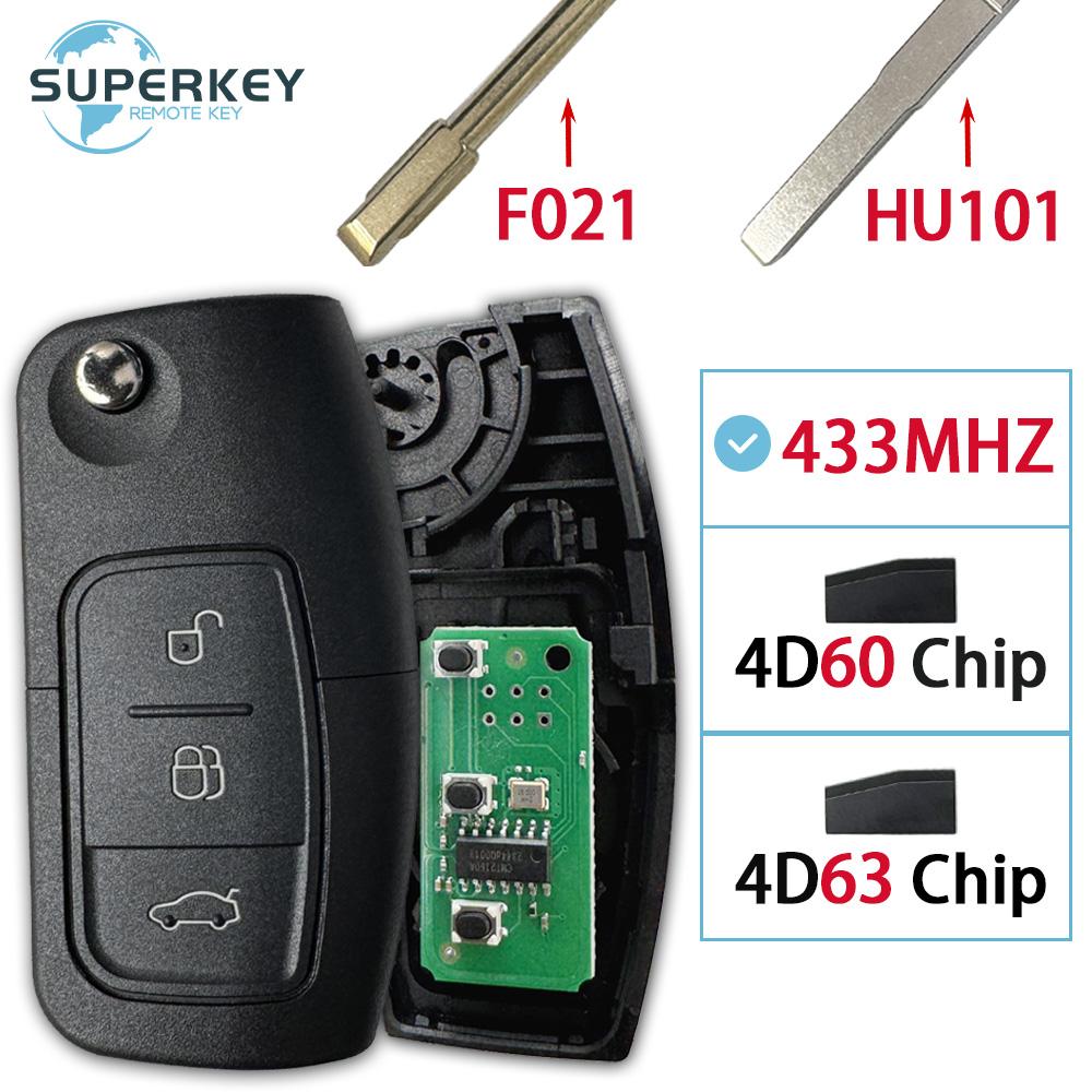 Flip Remote Car Key 433MHz 4D63/4D60 Chip For Ford Fusion Focus Mondeo Fiesta Galaxy F021 HU101 Blade