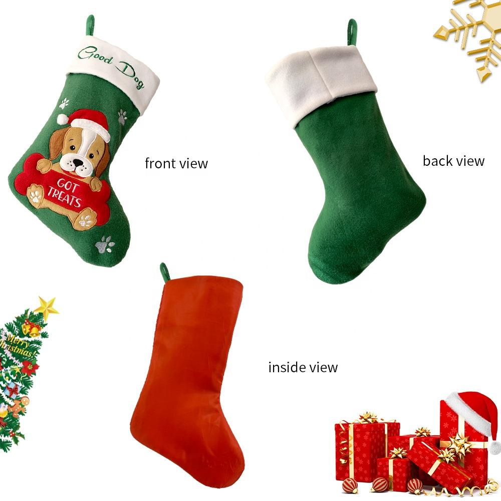 High Quality Custom Xmas Fireplace Decoration Cute Pet Dog Cat Gift Bags Red Green Merry Christmas Stocking Set for Embroidery