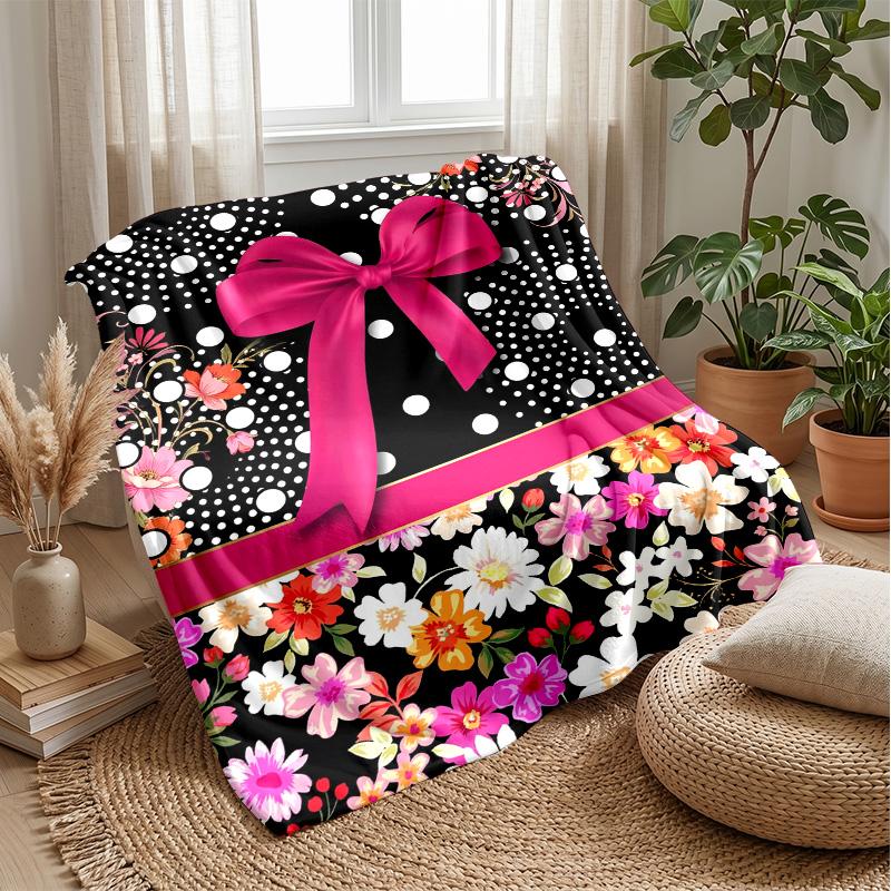 Floral Bow Celebration 1 Theme blanket Lightweight Warm Flannel Blanket Decorative Throw Blanket for Home Decoration