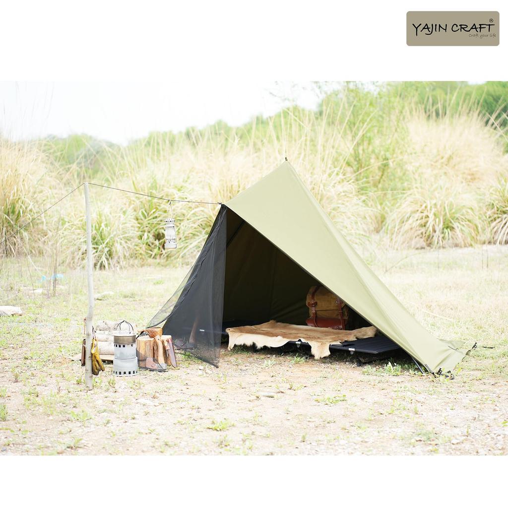 YAJIN CRAFT Military Tent Tipi-Style Tent, Green, One-Pole, TC Tent, with Cart, Perfect for Solo Camping, with Mosquito Net and Privacy Sheet