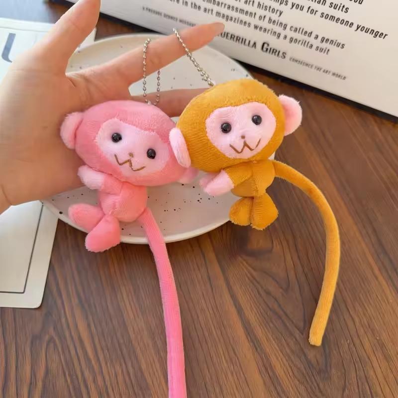 Cartoon Long Tailed Monkey Doll Key Chain Pendant DIY Plush Toy Doll Keychain Backpack Pendant Accessories Gift for Children