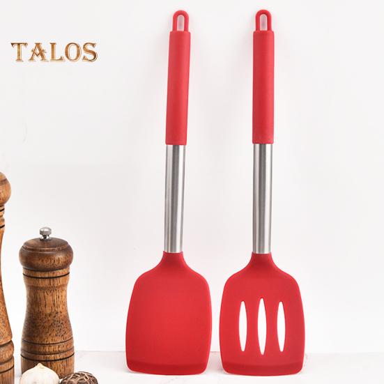 2Pcs Silicone Spatula Slotted Food Grade Heat Resistant Dishwasher Safe Frying Fish Eggs Non-stick Pot Cooking Turner Cookware Utensils Kitchen