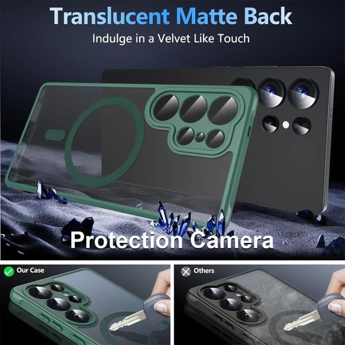 Coque et 2 Verres Trempés pour Samsung Galaxy S25 Ultra, Protection Caméra Anti-Rayures Intégrée - Vert Nuit