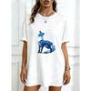 Oversized T Shirt Dress Black Cosmic Fox Print For Casual Wear