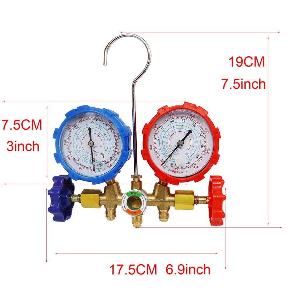 Manifold Gauge Set HVAC A/C Refrigeration Charging Service with Hoses Adjustable Couplers Adapter Can Tap For R32 410 22 134A