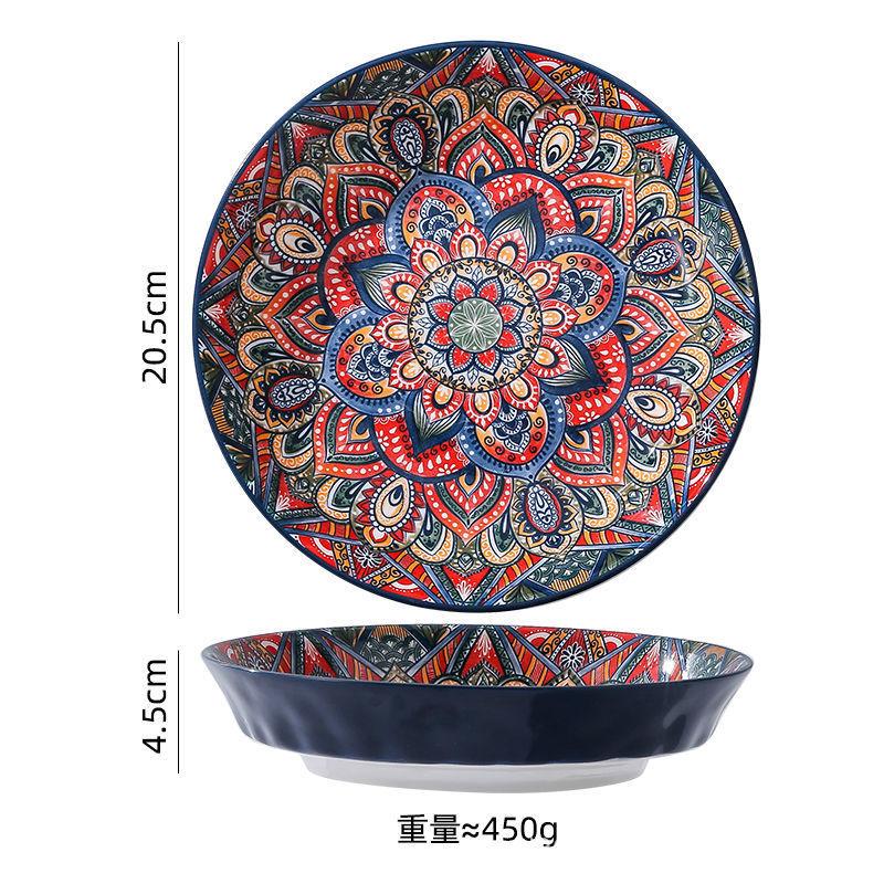 8inch Bohemian Ceramic Western Steak Plate Vintage Dinnerware Set Floral Design Home Restaurant Fruit Plate Bowl Dinner Plate