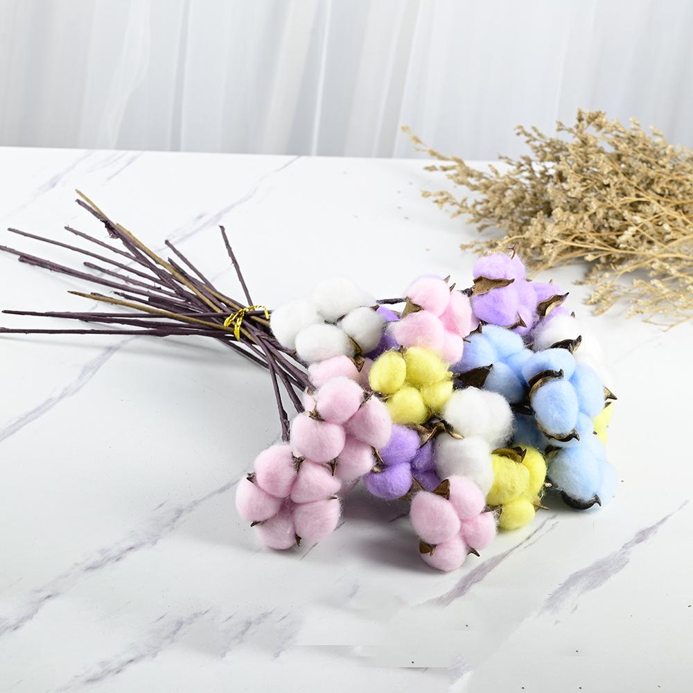 Simulation Cotton Head Natural Dried Flower Handmade Retro Country Style Flower Arrangement Wreath Bouquet Shooting Props