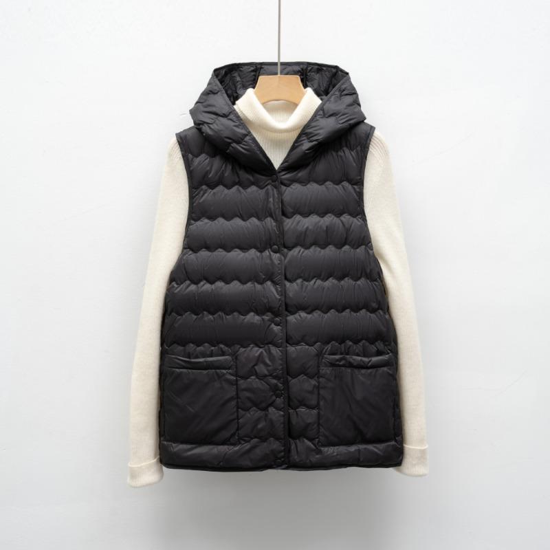 Dunjakke ny nasjonal standard 90 dun høst og vinter ny lett og tynn hettevest dame enkel dunfôr