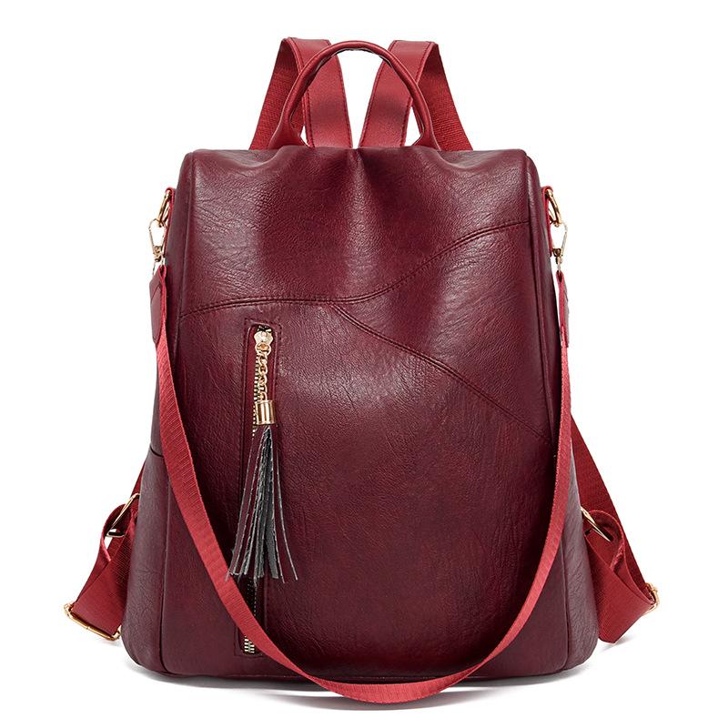 2025 Женский Простой Пэчворк Антикражный Наружный Туристический и Многофункциональный Студенческий Рюкзак красный