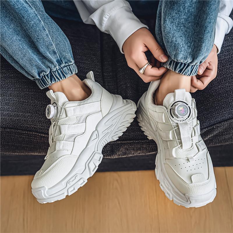 2025 New Rotary Button Men's Shoes Spring Thick-Sole Heightened Dad Shoes Casual and Versatile Sports Little White Shoes Burst