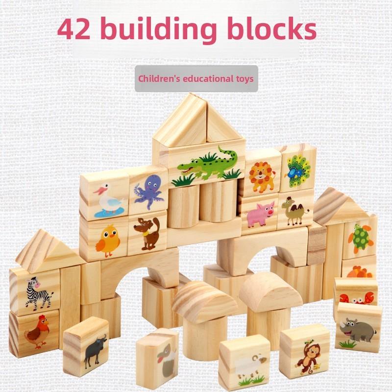 Large Wooden Particle Building Blocks Kids Educational Toddlers Recognize Stack