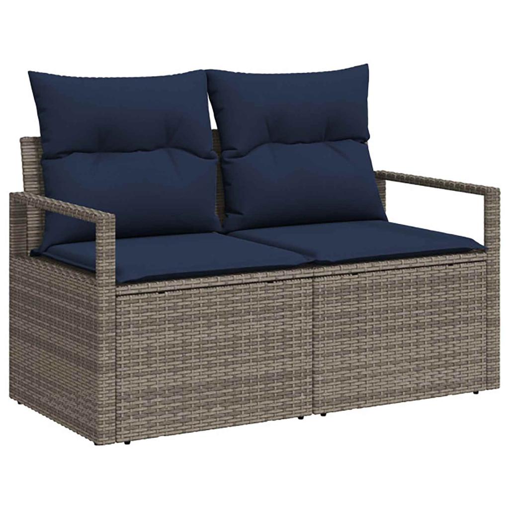 Sofa Set 8 Pieces Gray and Navy Blue Poly Rattan and Steel