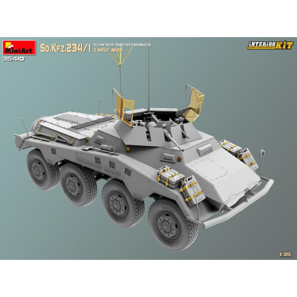 Miniart WWII German Heavy Armored Reconnaissance Vehicle with 2cm Early Production Interior Plastic Model MA35410 1/35 Sd.Kfz.234/1 8-Wheeled Gun,