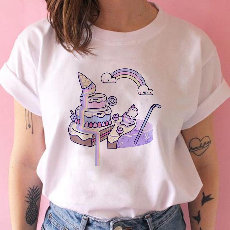 

New Bestselling Cartoon Ice Cream Printed Roundneck Womens Shortsleeved Casual Tshirt Women Clothing 4XL