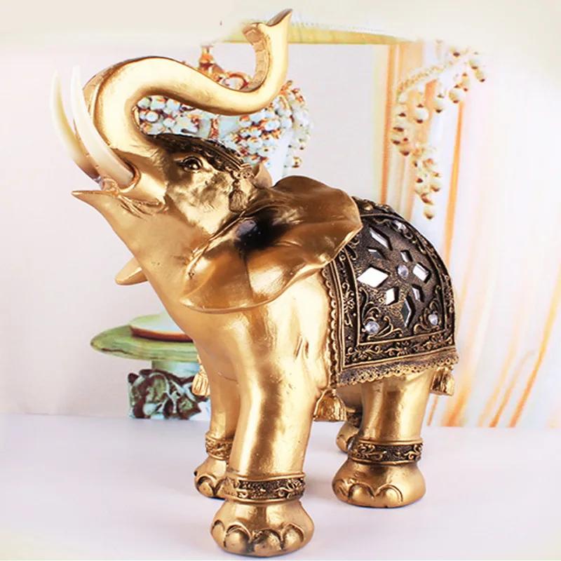 1 buc auriu rășină elefant statuie Feng Shui elegant elefant trunchi sculptură norocoasă avere figurină artizanat ornamente acasă decor