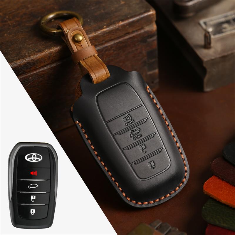 Genuine Leather Car Key Cover Case Shell for Toyota RAV4 Yaris C-HR Hilux Fortuner Land Cruiser Camry Coralla Crown Highland