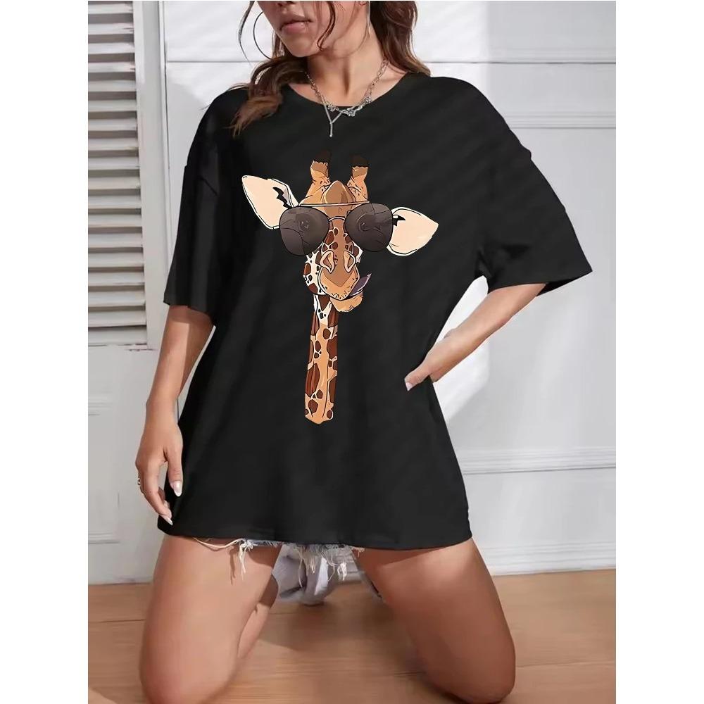 Cute Giraffe Fashion Y2k Bear Funny T-shirt Woman Bear T-shirt Short Sleeve Hip Hop M