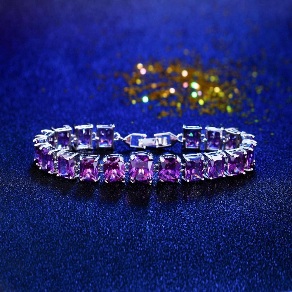 Pera Fashion Sparkling Square Zirconia Tennis Chain Link Bracelets Bangles for Women Bridal Wedding Jewelry Hand Accessory B144