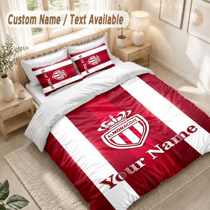 Custom Name Bedding Set 3 PiecesMonaco FC Print Duvet Cover + 2 Pillowcases Soft Bed Decor