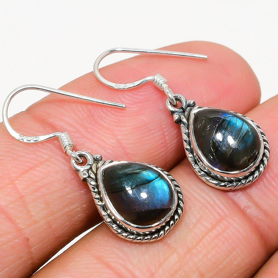 Natural Labradorite Gemstone 925 Solid Sterling Silver Gift Earring 1.25" I3s83
