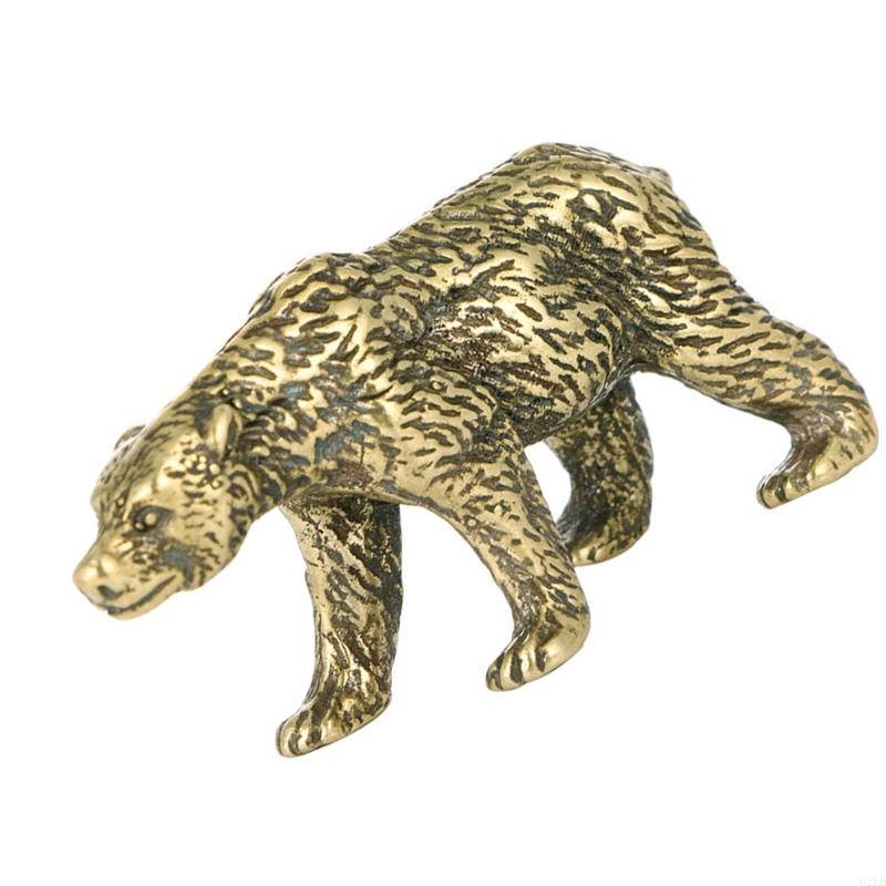 62KD Classical Antique Finish Bear Figurine Solid Brass Animal MiniatureOrnament For Living Room Office Decorative Accent