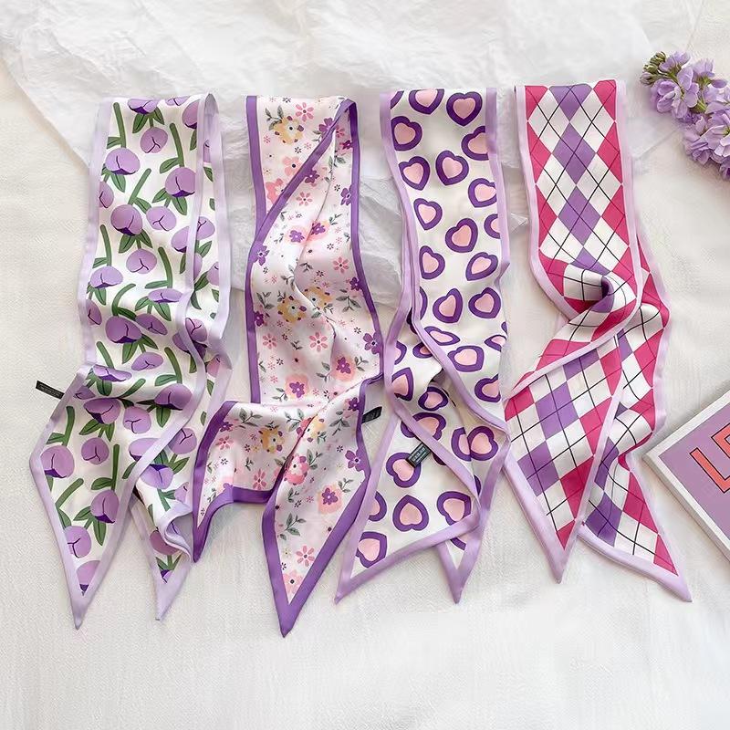 Women Flower Love Heart Printed Hair Band Headwear Scarves 6.5cm*90cm