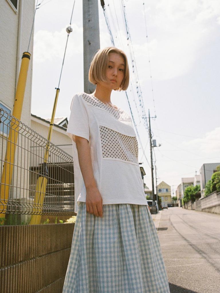 Pibeuseupibeuseu Curved Bib T-Shirt / Ivory