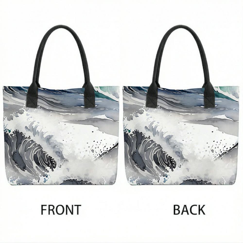 Watercolor Wave Tote Bag Fashion Large Capacity Shoulder Handbag for Daily Use