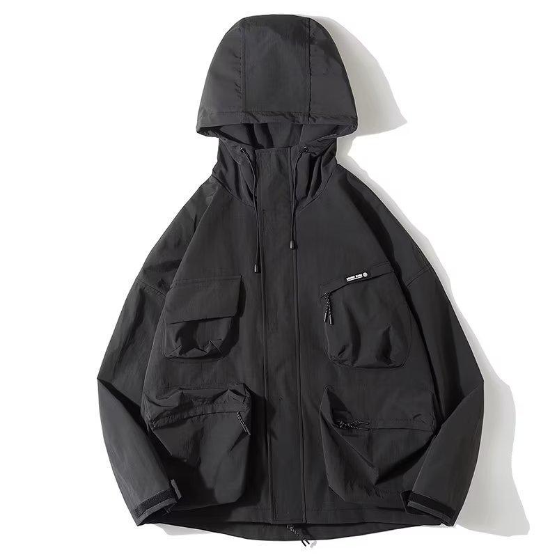 Men's Trendy Casual Waterproof Hooded Jacket - Autumn Mountain System, Loose Fit, Large Pockets, Solid Color.