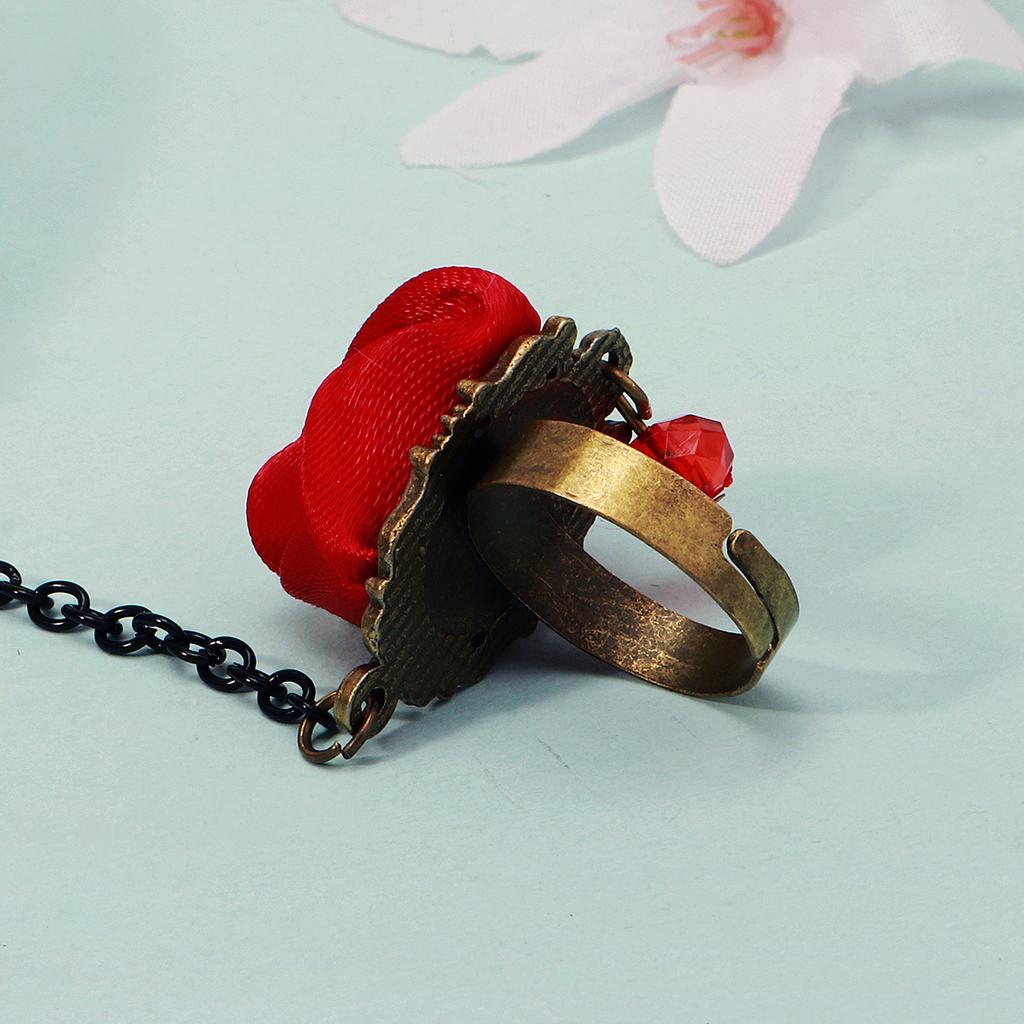 Bracelet Chaîne de Main Bague Rose Dentelle Noire Gothique Bijoux de Fête d'Halloween