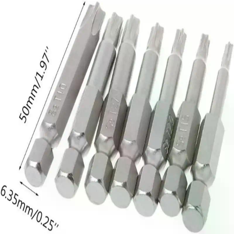 7Pcs S2 Magnetic Star Screw Driver 5 Point Screwdriver Bits 50mm 1/4" Hex Shank T10 T15 T20 T25 T27 T30 T40